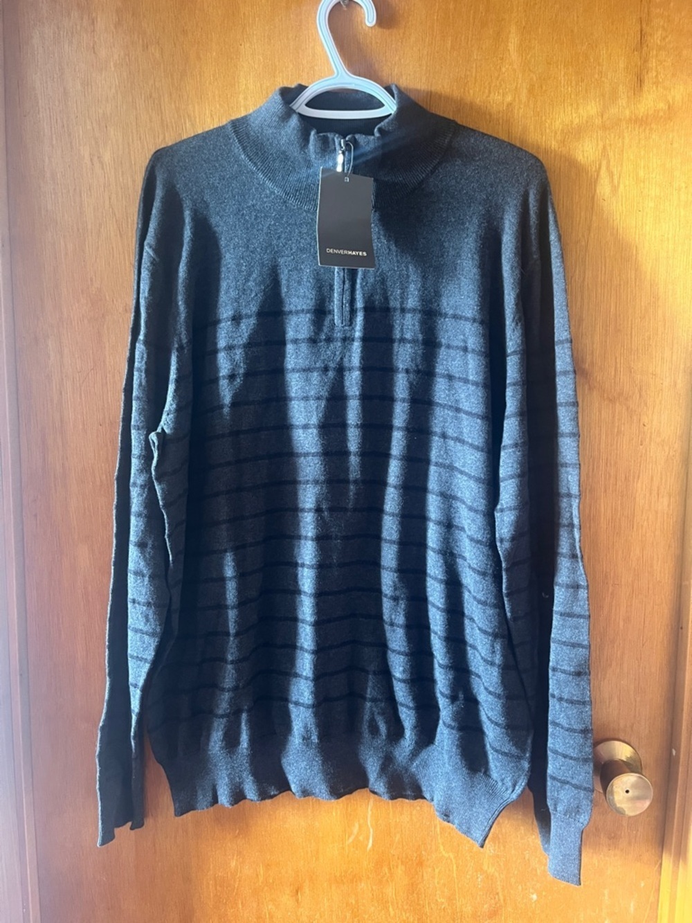 Denver Hayes Men's Charcoal and Black 1/4 Zip Mock-Neck Sweater 2XL